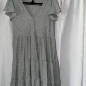 See You Monday Gray Ruffle Sleeve Dress